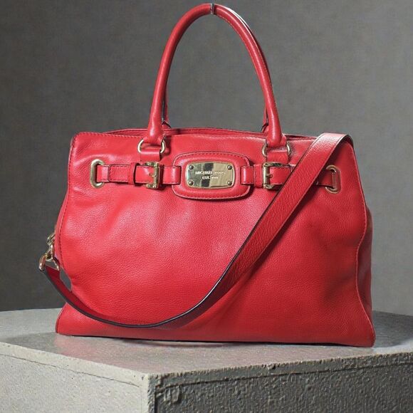 Michael Kors Handbags - Michael Kors Hamilton Satchel Mandarin Orange Pebbled Leather Gold Hardware EUC